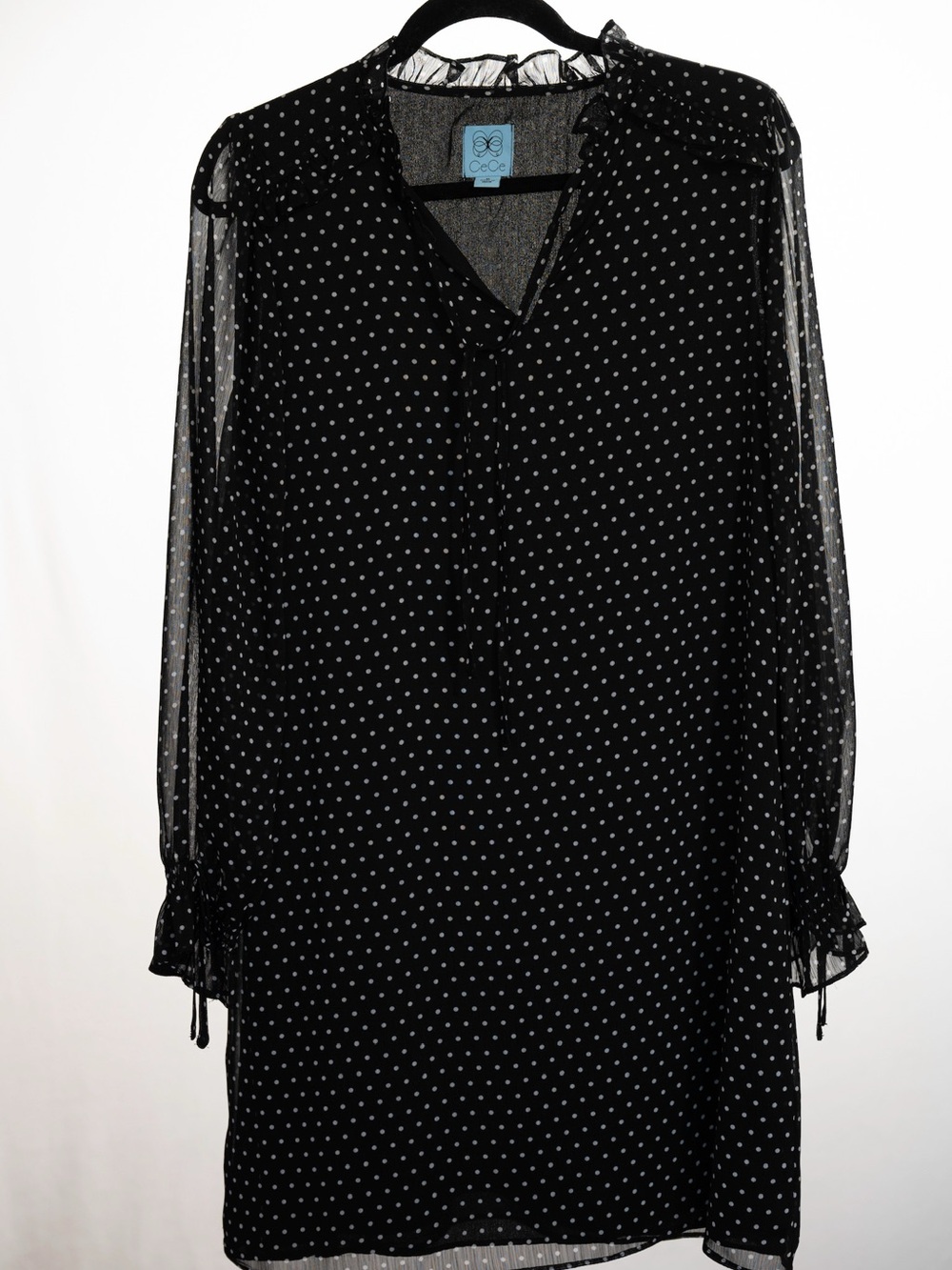 CeCe Black Polka Dot Long Sleeve Shift Dress